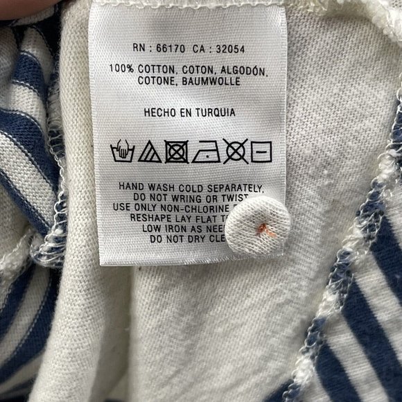 Postage Stamp Top Women's X Small Cream Striped Notch Collar Keyhole Back Top - Picture 5 of 8